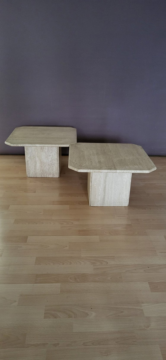 2 Tavolini da caffè in travertino, vintage anni '70, Beige, Design (foto 3 di 5)