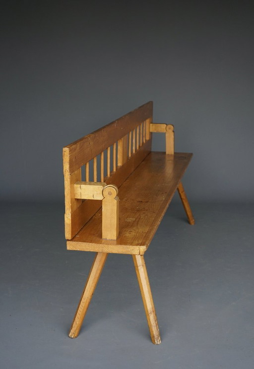 Banc scandinave en pin avec dossier pivotant, années 1890