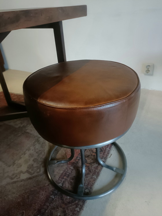Image 1 of Brown leather pouf
