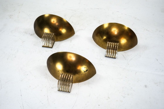 Image 1 of Set of three Italian Deco-style brass wall sconces, Italy 1970s