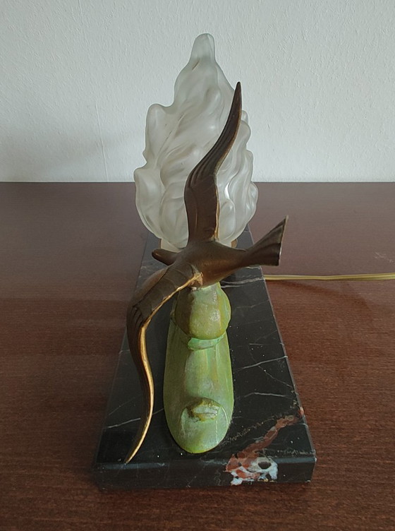 Lampada - Veilleuse Art Déco., Lampade da tavolo, Marmo, Metallo, Nero, Art Deco (foto 5 di 10)
