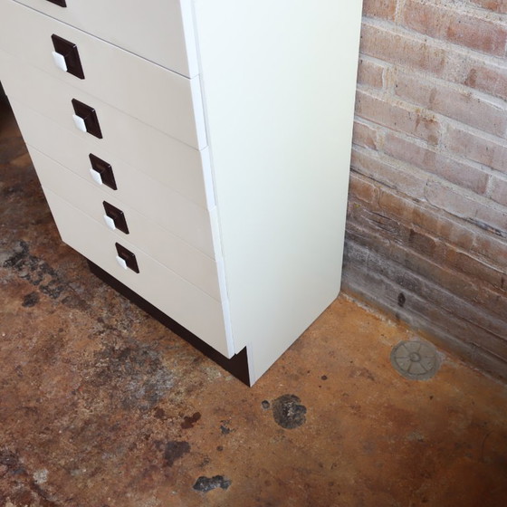 Image 1 of Vintage ladekast post modern space age bruine creme jaren 70