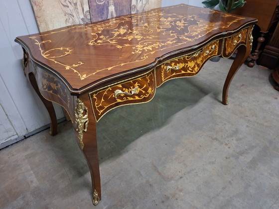 Image 1 of Classic Italian writing desk, bureau, desk, light signs of use, dimensions: 160x80cm and 85cm high.