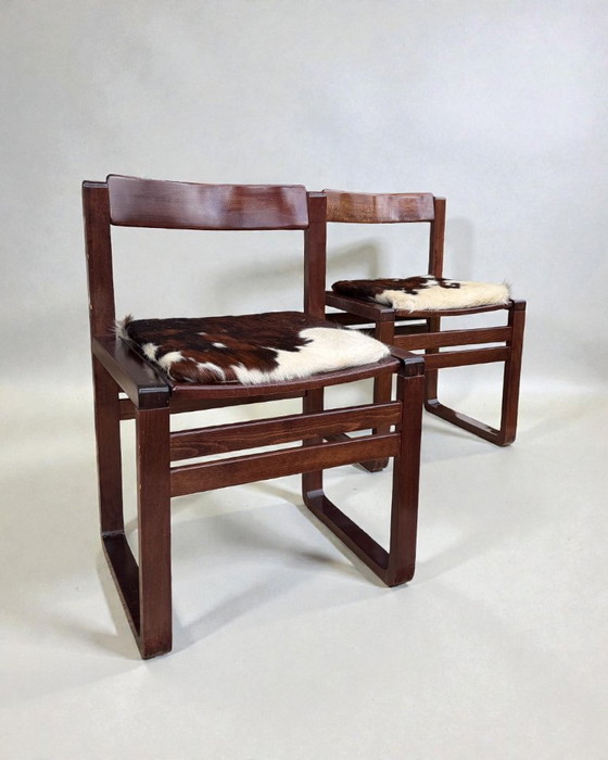 Image 1 of Italienische Esszimmerstühle aus der Mitte des 20. Jahrhunderts mit Bezug aus naturbelassenem Rindsleder (2er-Set)