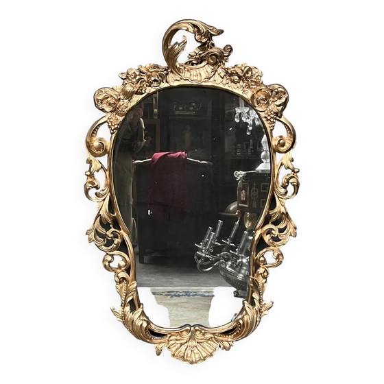 Miroir ancien en bois de style rococo. Noyer massif. (photo 10 of 10)