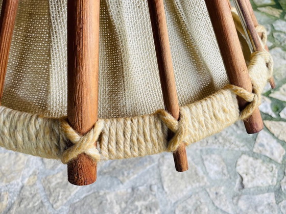 Image 1 of Suspension en bois et jute, style scandinave vintage, années 1960
