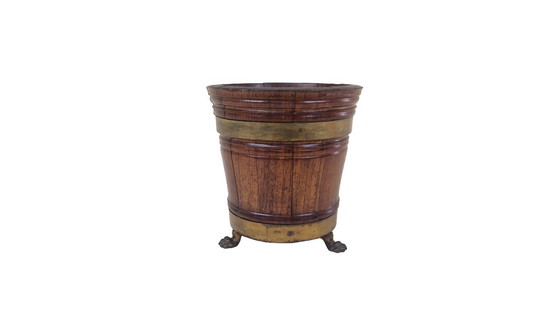Image 1 of Antique Mahogany Jardinière Planter | Victorian Brass Cachepot, c.1850