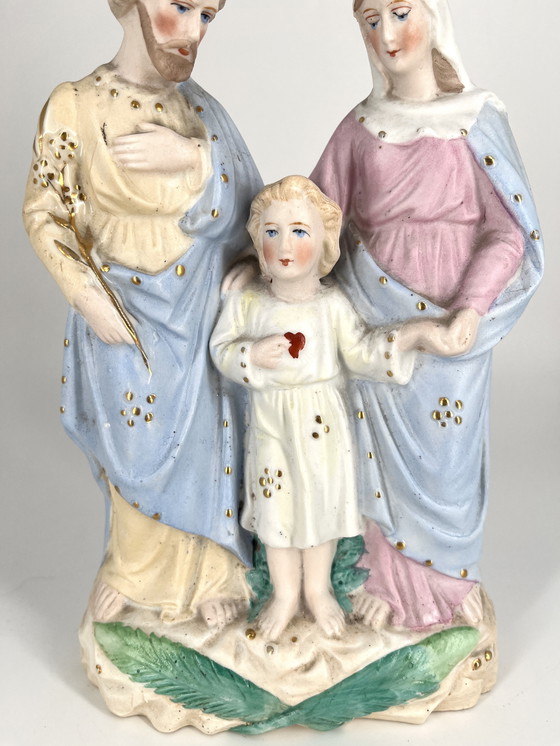 Image 1 of Groupe en porcelaine biscuit ancienne « Sainte Famille » – Sacré-Cœur – vers 1900, Art nouveau