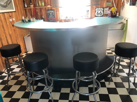 Conjunto de asientos retro Diner con mesa en turquesa, Conjuntos de comedor, Skai, Metal (foto 2 de 5)