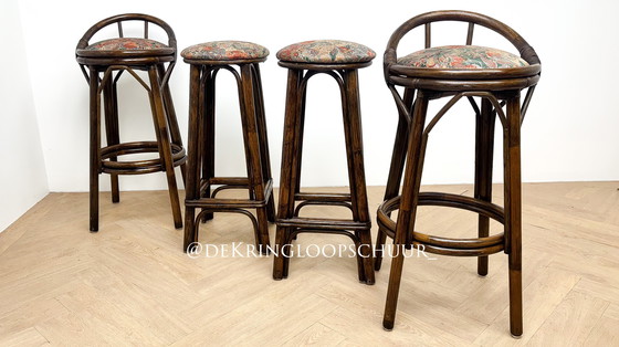 Image 1 of 4x vintage rotan bamboe manou barkrukken 