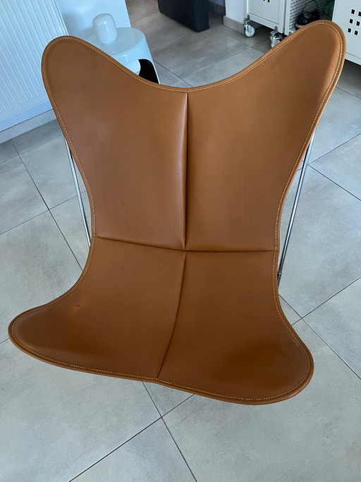 AA Butterfly Fauteuil van het merk AA[nd] - Natuurlijk bruin leer & Verchroomd frame. – Chrome, Leather