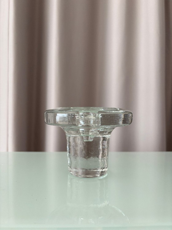 Vintage Scandinavian Glass Candle Holder – Clear Pressed Glass – 1970s (photo 3 of 8)