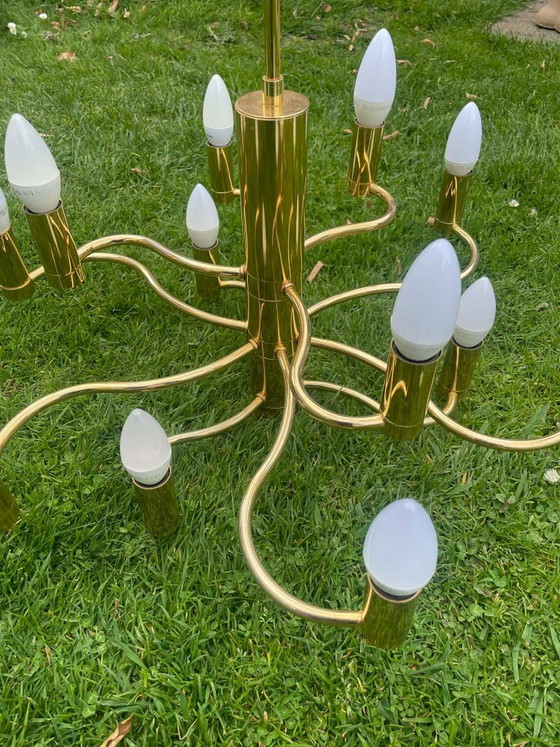 Image 1 of Lámpara de araña moderna de mediados de siglo con 12 brazos | SA Boulanger | Sciolari | rayos de sol