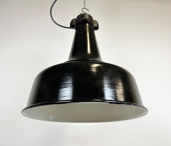 Image 1 of Industrial Black Pendant Factory Lamp with Cast Iron Top, 1970s