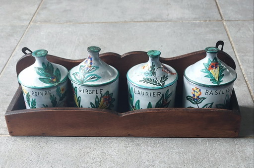 Vallauris ceramic spice set + display stand