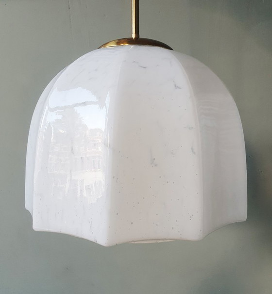 Vintage Large Pendant Lamp of Swirled Glass - Murano Style, Glashütte Limburg, Metal, Murano Glass, Gold (photo 3 of 17)