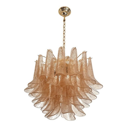 Lustre contemporain en verre de Murano « Petali-Selle » transparent et doré, style Mazzega