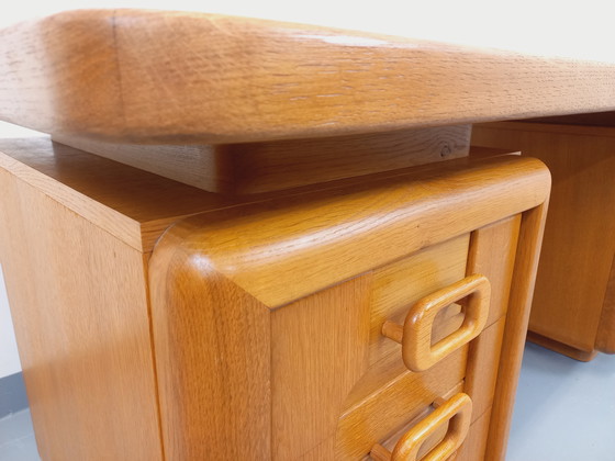 Image 1 of Large Double-Sided Vintage 70's Oak Executive Desk