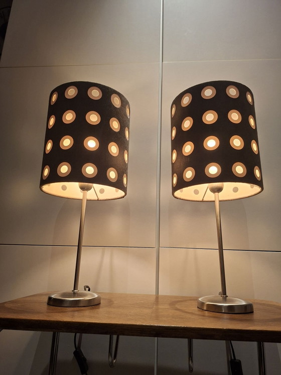 Vintage Table lamps 2x with 70s look Van de Heg, Metal, Textile, Beige (photo 4 of 8)