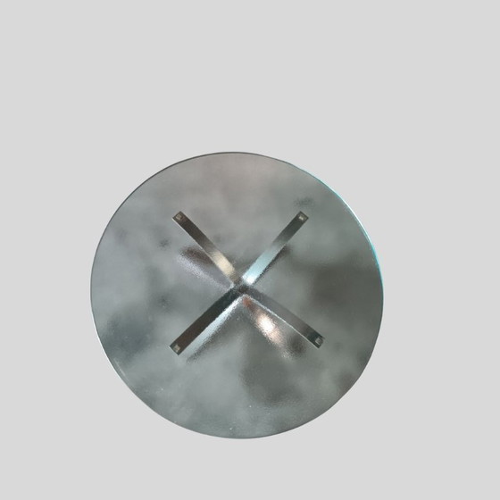 Image 1 of Grote ronde vintage salontafel met dik structuurglas - jaren 70