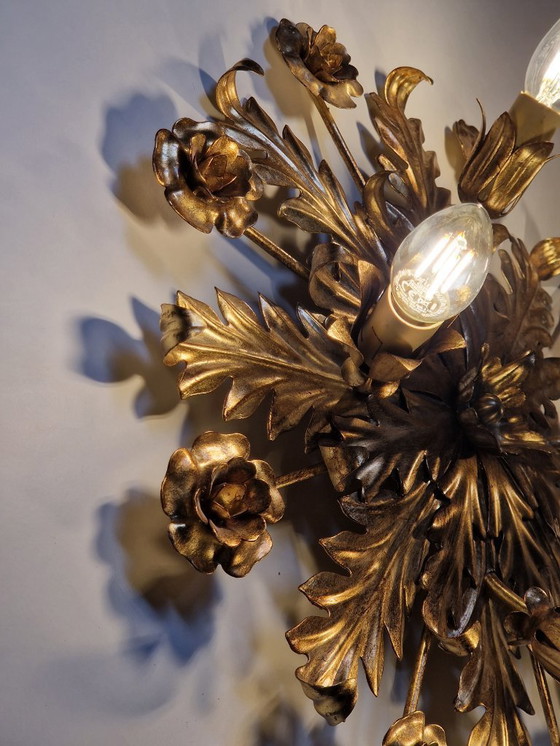 Image 1 of Plafonnier/applique murale florale dorée florentine – 42 cm par Illuminazione d'Arte S.N.C.