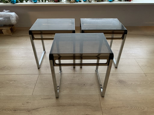 Tavolini Marc Berthier in plexiglass cromato vintage