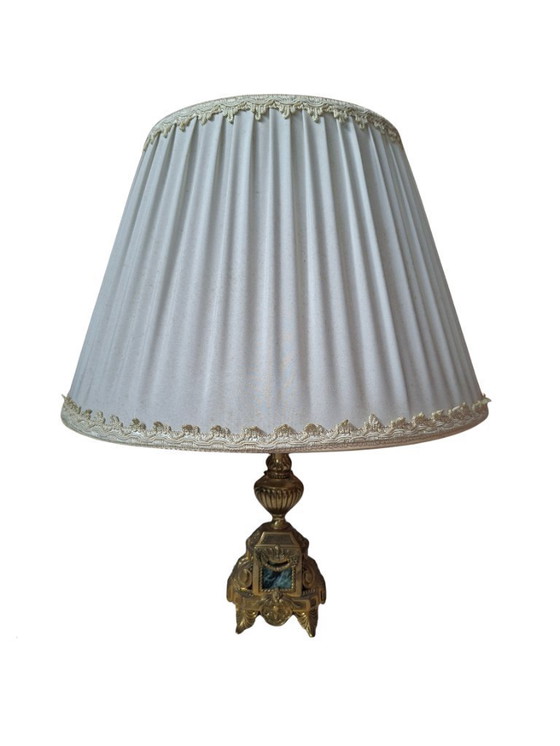 Image 1 of Vintage Neoclassical Style Table Lamp in Brass and Green Marble from the 1950s