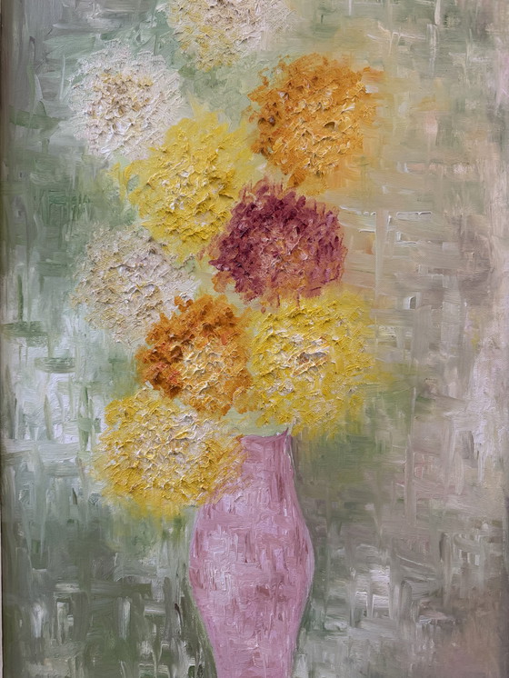 Image 1 of Olieverfschilderij op canvas, chrysanten, 1965