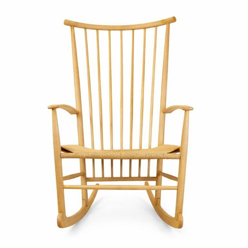 Sedia a dondolo vintage in stile Hans Wegner, anni '60