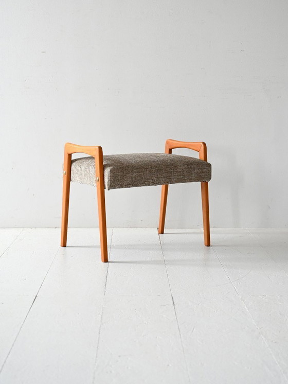 Image 1 of Poggiapiedi vintage in rovere scandinavo con rivestimento grigio