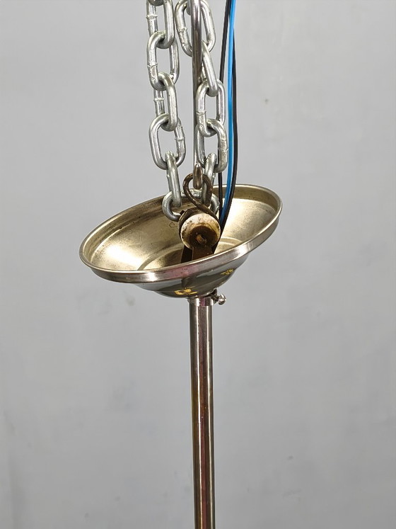Image 1 of Art Deco Chrome and Opaline Glass Chandelier, 1930s