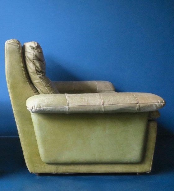 Patchwork Leather Olive Green Lounge Chair and Ottoman by Laauser, 1970s, Armchairs (photo 10 of 15)