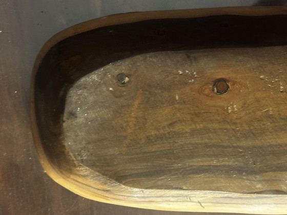 Image 1 of Grande coupe / Vide Poche sculptée en Bois - Artisanat Vintage 38 / 14 cm