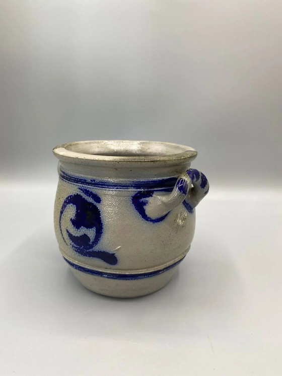 Salt-glazed stoneware grease pot – Cobalt decoration – Alsace or Lorraine – France & Daverkosen, Crockery (photo 3 of 5)