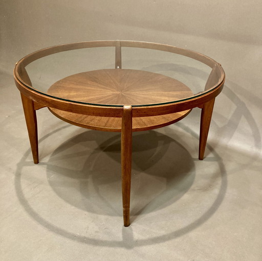 Table Basse Verre Et Teck Design Scandinave 1950.