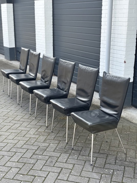 Orea Stoelen 6 Stuks – Label van den Berg, Eetkamerstoelen, Leather, Chrome (photo 13 of 17)