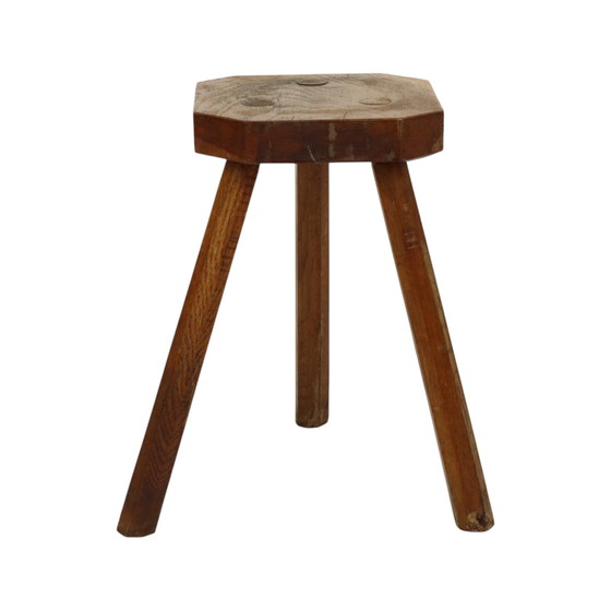 Image 1 of Antieke Eiken Driepoot Kruk Melkkruk