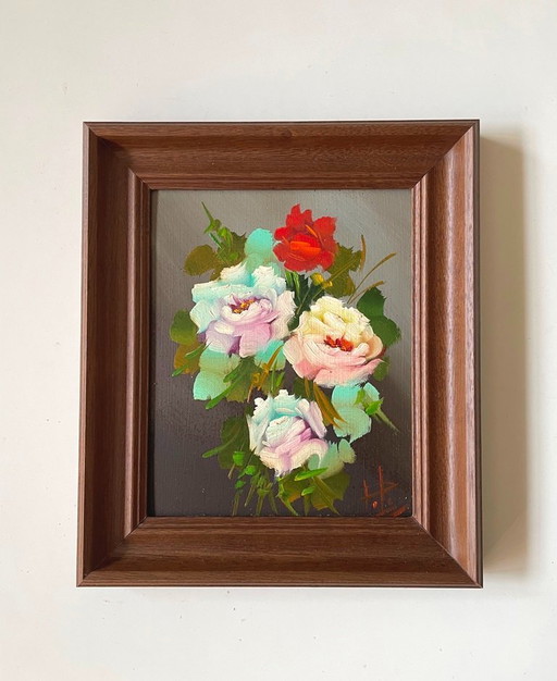 Gemälde: „Rosen“ (25 x 29) * Vintage 70er Jahre *