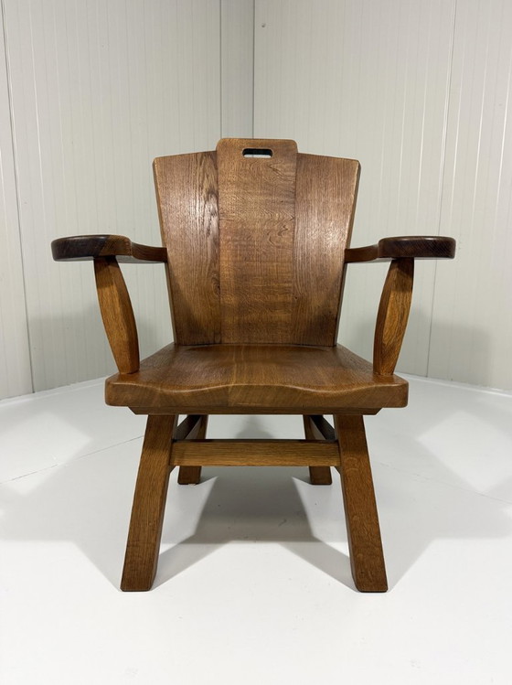 Rustic brutalist armchair in solid oak from the 1960s, Wood, Brown (photo 14 of 19)