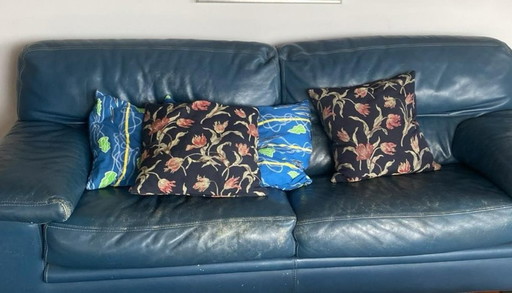 Roche Bobois 80er-2-Sitzer-Sofa, blaues Leder