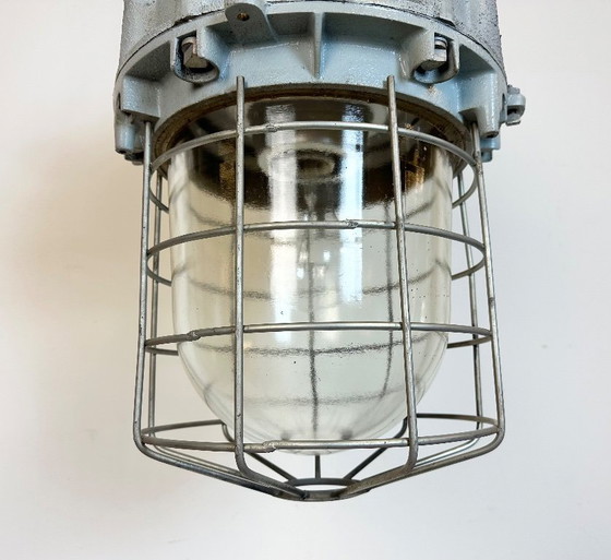 Image 1 of Large Grey Industrial Bunker  Light with Iron Cage from Elektrosvit, 1970s