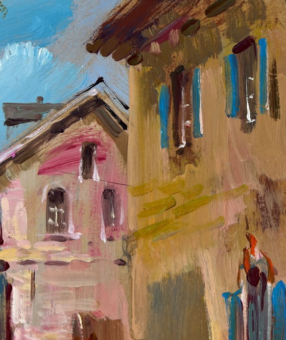 Image 1 of Original Oil Painting City Street Landscape Life between walls