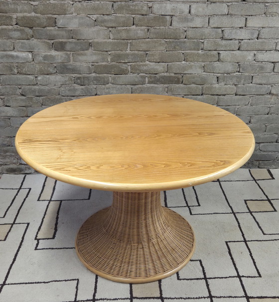 Image 1 of Mesa de comedor de madera y ratán, 1970