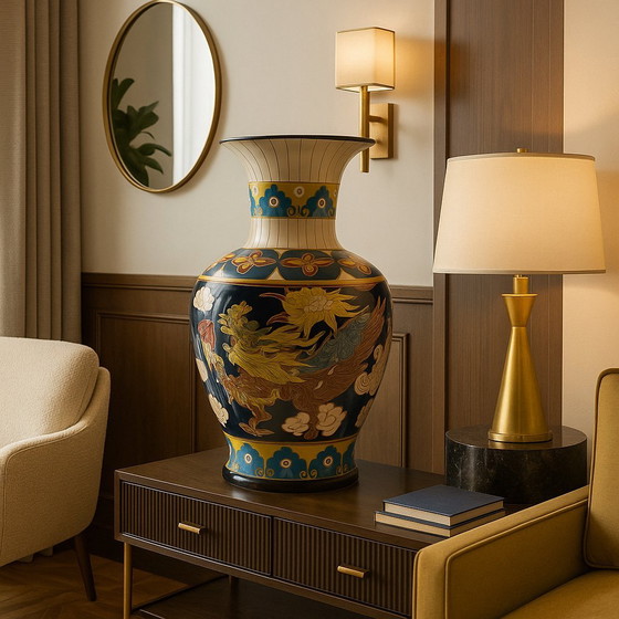 Image 1 of Grande vaso vintage in stile cloisonné - dipinto a mano - 50 cm - ottimo in