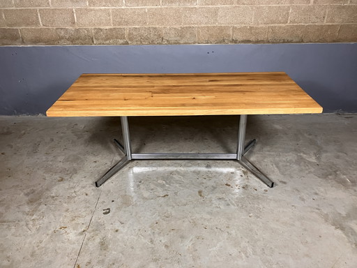 Vintage Dining Table Chromed With Solid Oak