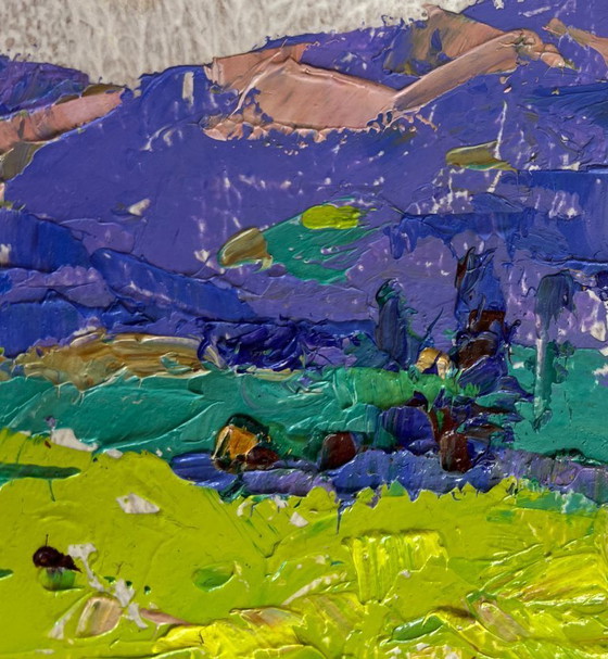 Image 1 of Original Oil Painting Spring Field Landscape In the spring meadows