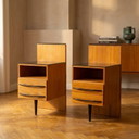 Set van twee vintage Tsjechische nachtkastjes van Mojmir Požar, jaren 60, hout en glas, 42 × 40 × 81 cm