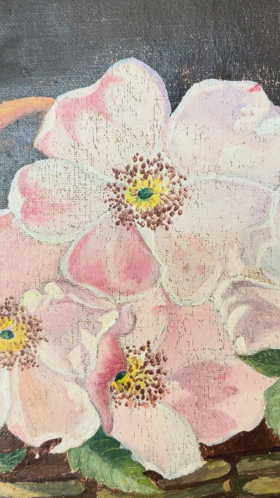 Image 1 of Vintage original flower oil painting, floral still life art
