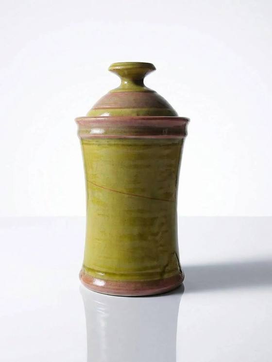 Scatola per spezie decorativa in gres smaltato bicolore vintage, fatta a mano e firmata., Stoviglie, Giallo (foto 2 di 15)