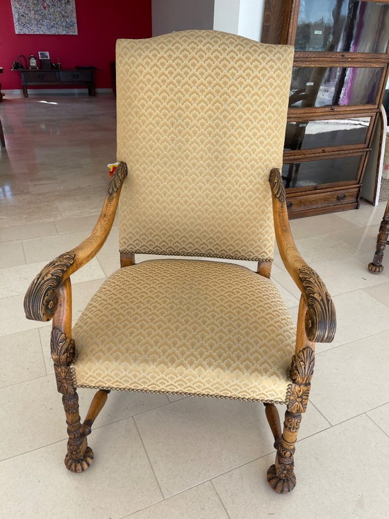 Image 1 of Echtpaar antieke - nieuw bekleedde - leunstoelen